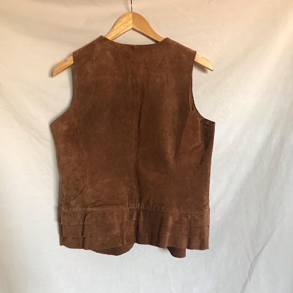CHICO'S BROWN 100% GENUINE SUEDE LEATHER PLEATED VEST WOMEN'S SIZE M/8 - Picture 6 of 9